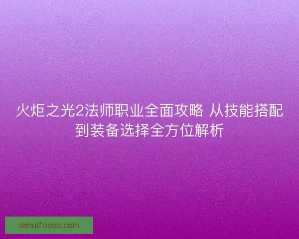 火炬之光2法师职业全面攻略 从技能搭配到装备选择全方位解析 火炬之光2法师职业全面攻略 从技能搭配到装备选择全方位解析